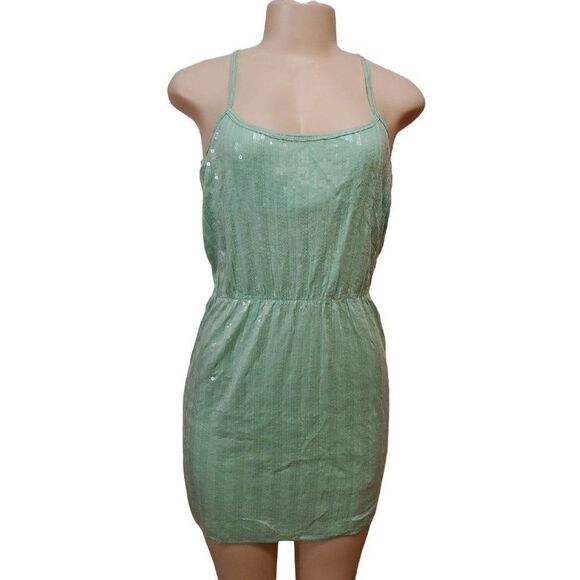 AEROPOSTALE Mint Green Dress Juniors Small Spaghetti Stripe Sequins - Picture 1 of 4